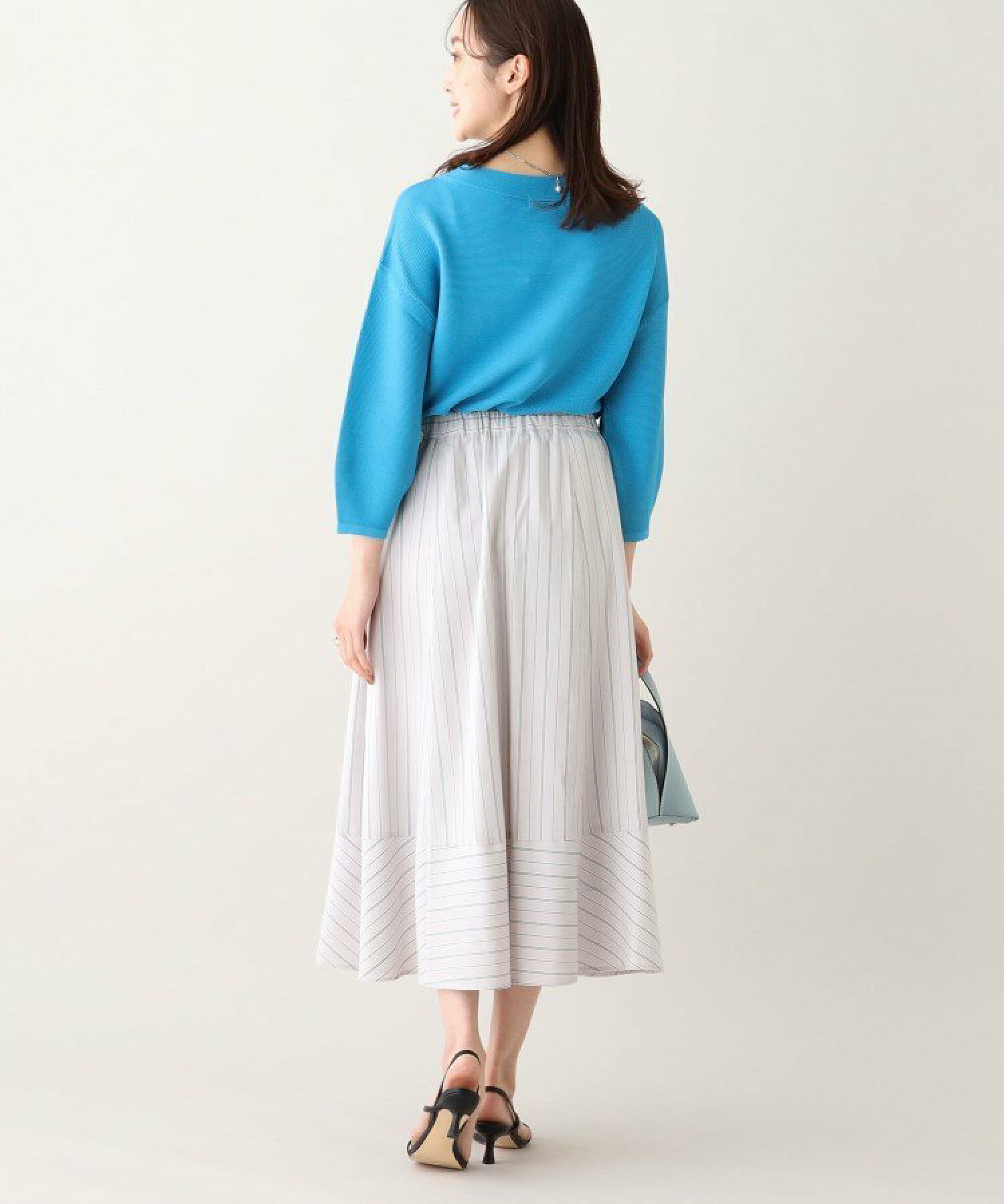 【イージーケア/きれいめ】ストライプ柄 デザインスカート
